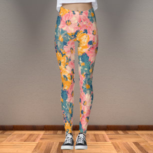 Kleurrijke moderne bloemen bloemenpatroon leggings