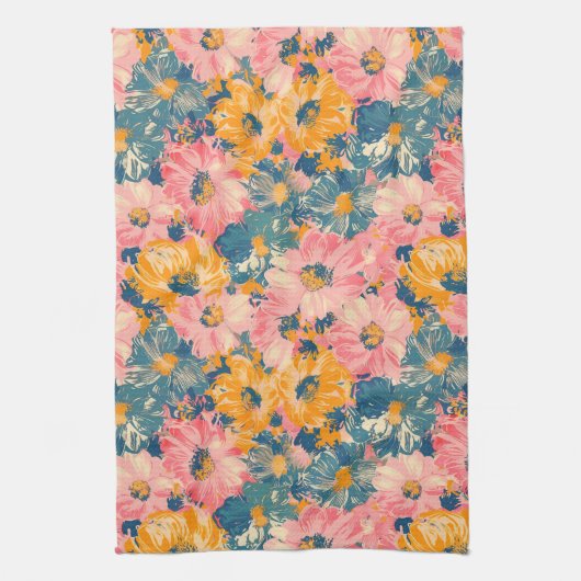 Kleurrijke moderne bloemen bloemenpatroon theedoek (Verticaal)