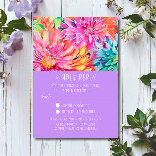 Kleurrijke Moderne Bloemen Bruiloft Maaltijd Keuze RSVP Kaartje