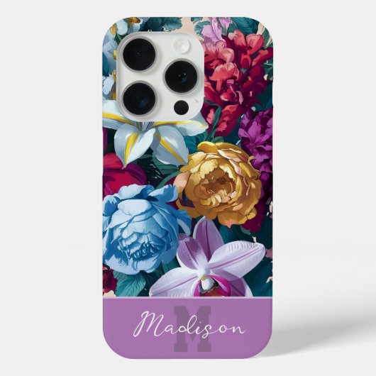 Kleurrijke moderne bloemen monogram iPhone case (Achterkant)