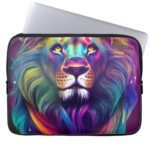 Kleurrijke moderne digitale kunst Majestueuze Leeu Laptop Sleeve