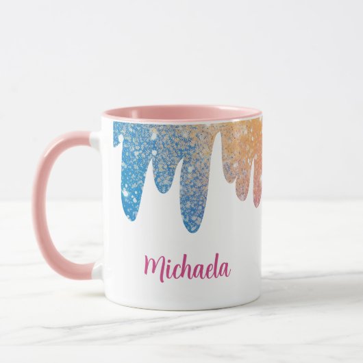 Kleurrijke moderne glitter gepersonaliseerd mok (Links)