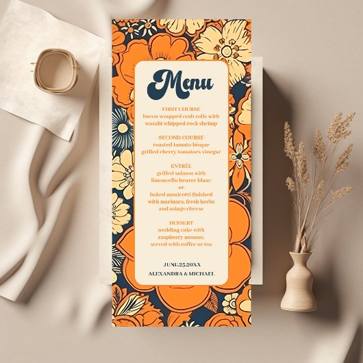 Kleurrijke Moderne Groovy Retro 70s Bloemen Bruilo Menu