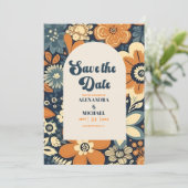 Kleurrijke Moderne Groovy Retro 70s Bloemen Bruilo Save The Date (Staand voorkant)