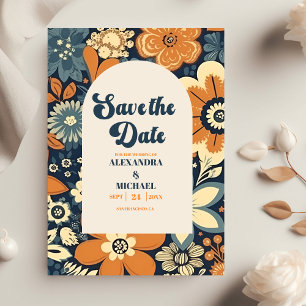 Kleurrijke Moderne Groovy Retro 70s Bloemen Bruilo Save The Date