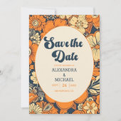 Kleurrijke Moderne Groovy Retro 70s Bloemen Bruilo Save The Date (Voorkant)