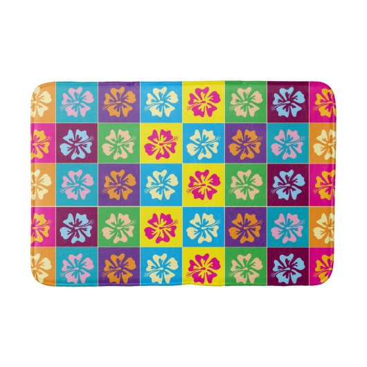 Kleurrijke moderne Hibiscus bloem patroon op maat Badmat (Voorkant)