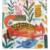 Kleurrijke Moderne Kat Kunst Douchegordijn (Voorkant)