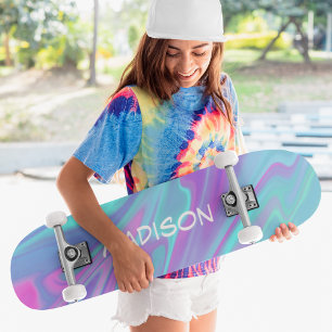 Kleurrijke Moderne Meisjesachtige Blauwe Roze Vloe Skateboard