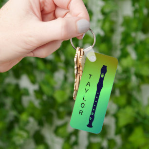 Kleurrijke moderne, minimale Flute Flutist, aangep Sleutelhanger