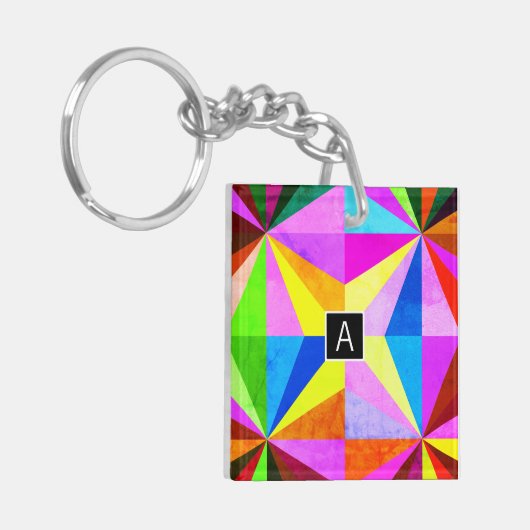 Kleurrijke moderne multi-gekleurde geometrische | sleutelhanger (Voorkant Links)