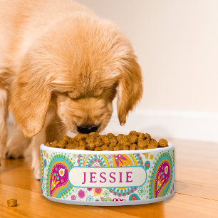 Kleurrijke Moderne Paisley Bloemmotief Persoonlijk Voerbakje