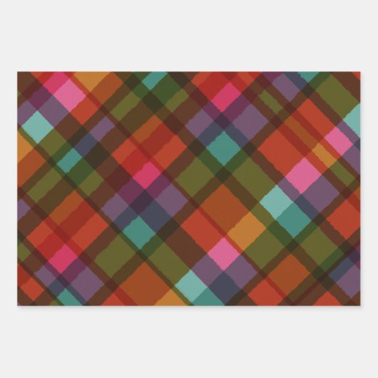 Kleurrijke moderne plaid en kerstbomen inpakpapier vel (Voorkant)
