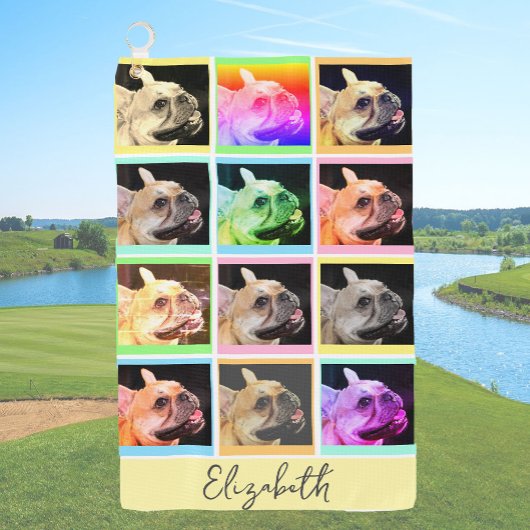 Kleurrijke moderne Portrait Grid Custom Name Golfhanddoek