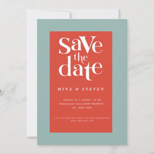 Kleurrijke moderne retro groovy bruiloft save the date (Voorkant)