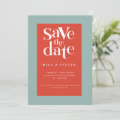 Kleurrijke moderne retro groovy bruiloft save the date (Staand voorkant)
