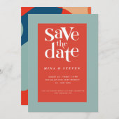 Kleurrijke moderne retro groovy bruiloft save the date (Voorkant / Achterkant)