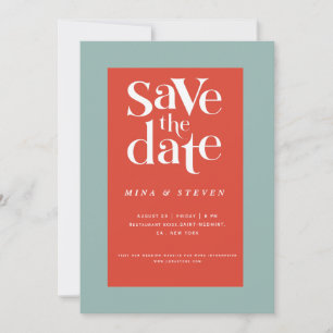 Kleurrijke moderne retro groovy bruiloft  save the date