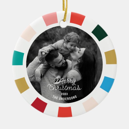 Kleurrijke moderne script één foto vakantie keramisch ornament (Voorkant)