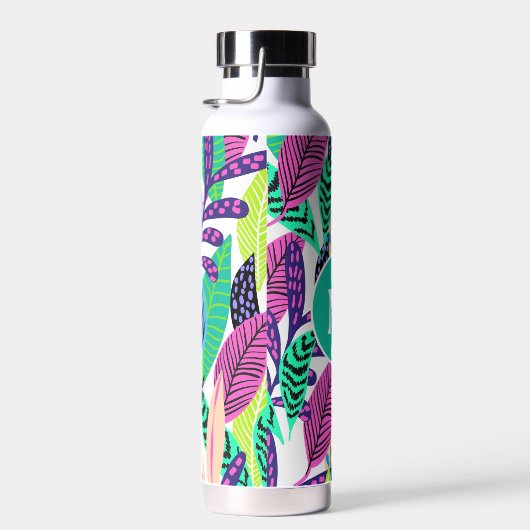 Kleurrijke Moderne Tropische Bladeren Patroon Mono Waterfles (Rechts)