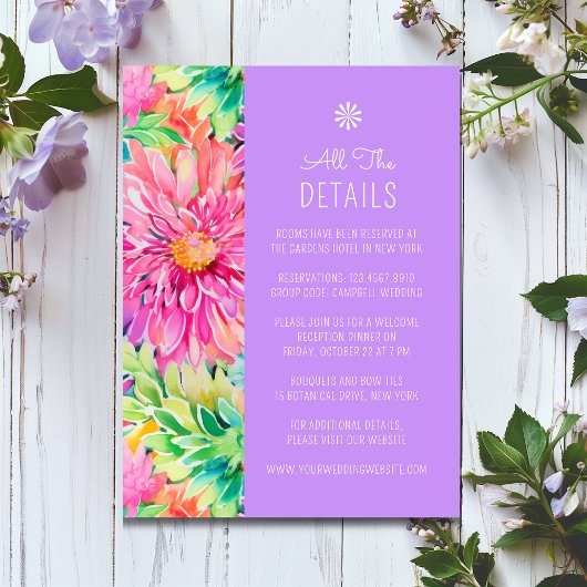Kleurrijke Moderne Tropische Bloemen Bruiloft Deta Informatiekaartje