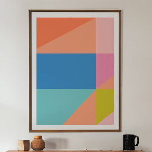 Kleurrijke moderne vormen in helder blauw en Oranj Poster