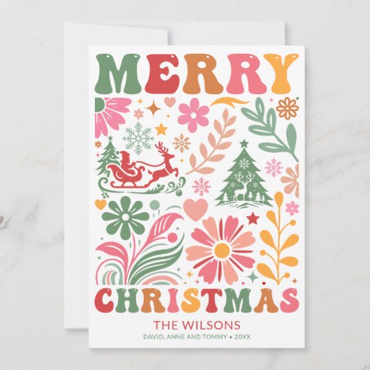 Kleurrijke moderne vrolijke kerst Boho Feestdagenkaart (Voorkant)
