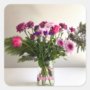 Kleurrijke Moederdag Mama Boeket + aangepaste opti Vierkante Sticker