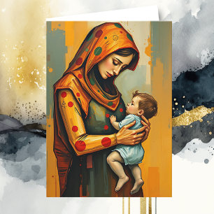 kleurrijke Moederdag Mama en Baby Kaart