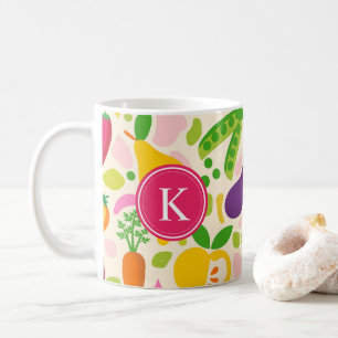 Kleurrijke Monogram Fruit Groenten Koffiemok