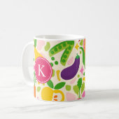 Kleurrijke Monogram Fruit Groenten Koffiemok (Voorkant links)