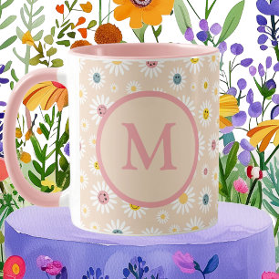 Kleurrijke Monogram Glimlachende Daisy gepersonali Mok
