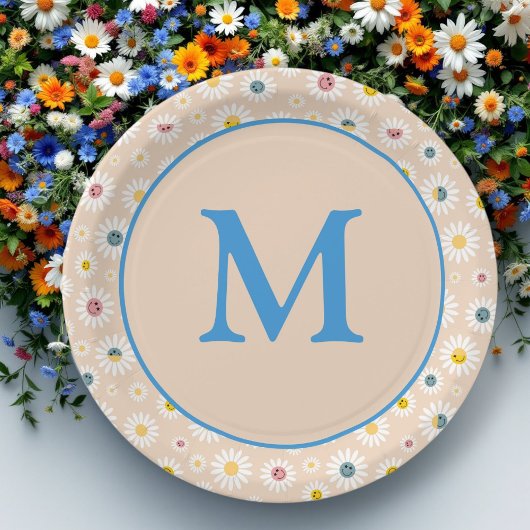 Kleurrijke Monogram Glimlachende Daisy gepersonali Papieren Bordje