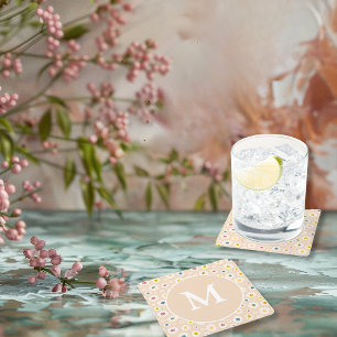 Kleurrijke Monogram Glimlachende Daisy gepersonali Vierkante Kartonnen Onderzetter