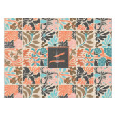 Kleurrijke Monogram Script Retro Bloemenpatroon Tafelkleed (Voorkant (Horizontaal))