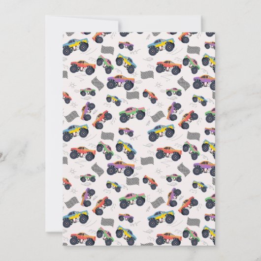 Kleurrijke Monster Trucks Racing Kids Verjaardagsf Kaart (Achterkant)
