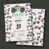 Kleurrijke Monster Trucks Racing Kids Verjaardagsf Kaart