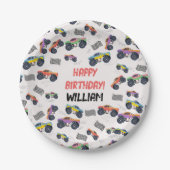 Kleurrijke Monster Trucks Racing Kids Verjaardagsf Papieren Bordje (Voorkant)