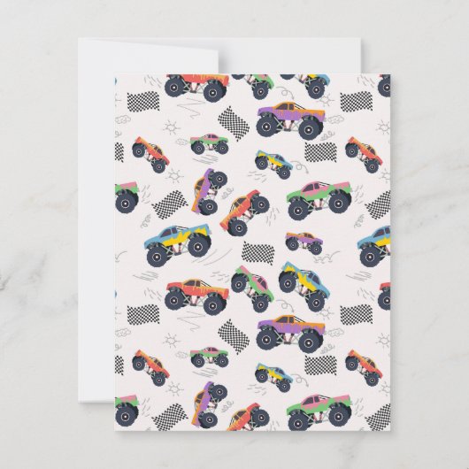 Kleurrijke Monster Trucks Racing Kinder aangepaste Bedankkaart (Achterkant)