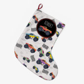 Kleurrijke Monster Trucks Racing Kinder aangepaste Grote Kerstsok (Voorkant (Hangend))