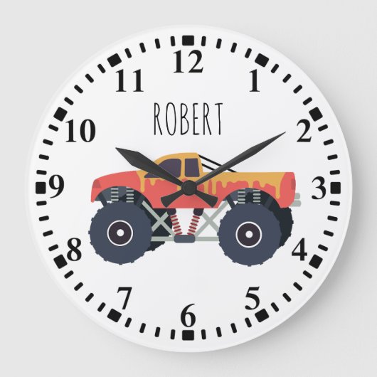 Kleurrijke Monster Trucks Racing Kinder aangepaste Grote Klok (Voorkant)