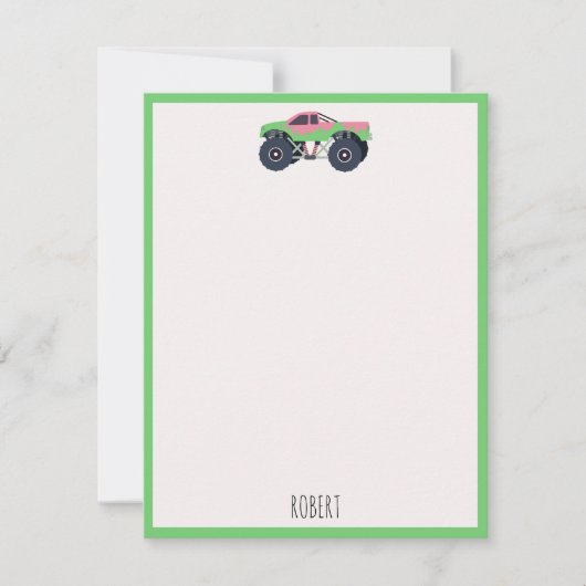 Kleurrijke Monster Trucks Racing Kinder aangepaste Notitiekaartje (Voorkant)