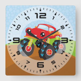 Kleurrijke monsterwagen vierkante klok