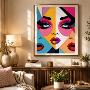 Kleurrijke Mooie Abstracte Vrouwen Gezicht Pop Art Poster