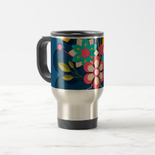 Kleurrijke mooie moderne bloemenboeket op blauw reisbeker