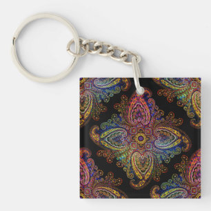 Kleurrijke mooie paisley op zwart sleutelhanger