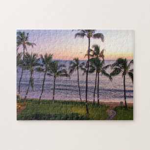 Kleurrijke mooie strand redort groene palmbomen legpuzzel