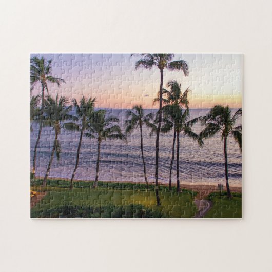 Kleurrijke mooie strand redort groene palmbomen legpuzzel (Horizontaal)