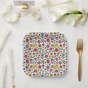 Kleurrijke Mopige Lente Bloemen Papieren Borden Bordje