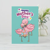 Kleurrijke Moppige Flamingo's Gelukkige Moederdag Feestdagenkaart (Staand voorkant)